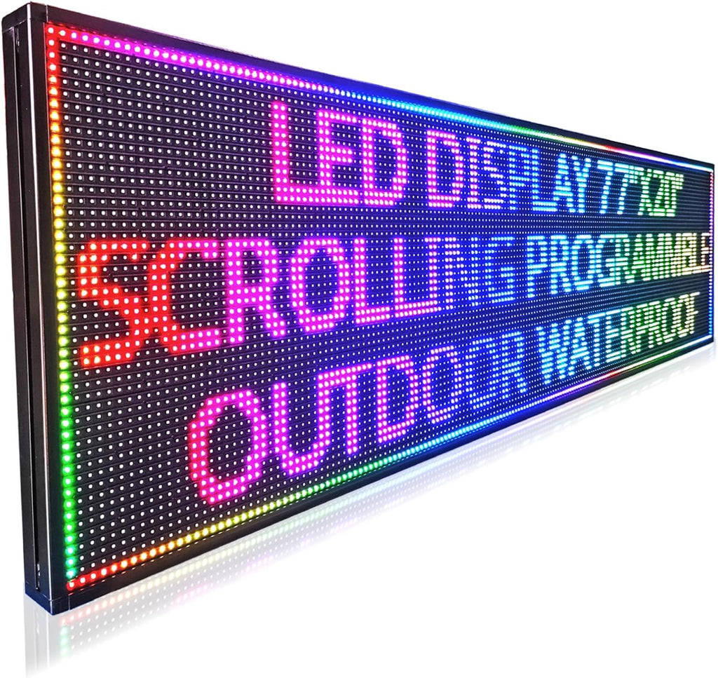 HS Programmable Scrolling Led Sign, Digital Signs Outdoor Waterproof ,Electronic Message Display Board ,Open neon Signs, Full Color High Brightness Big P10 77’’x20’’for Business Store Advertisement