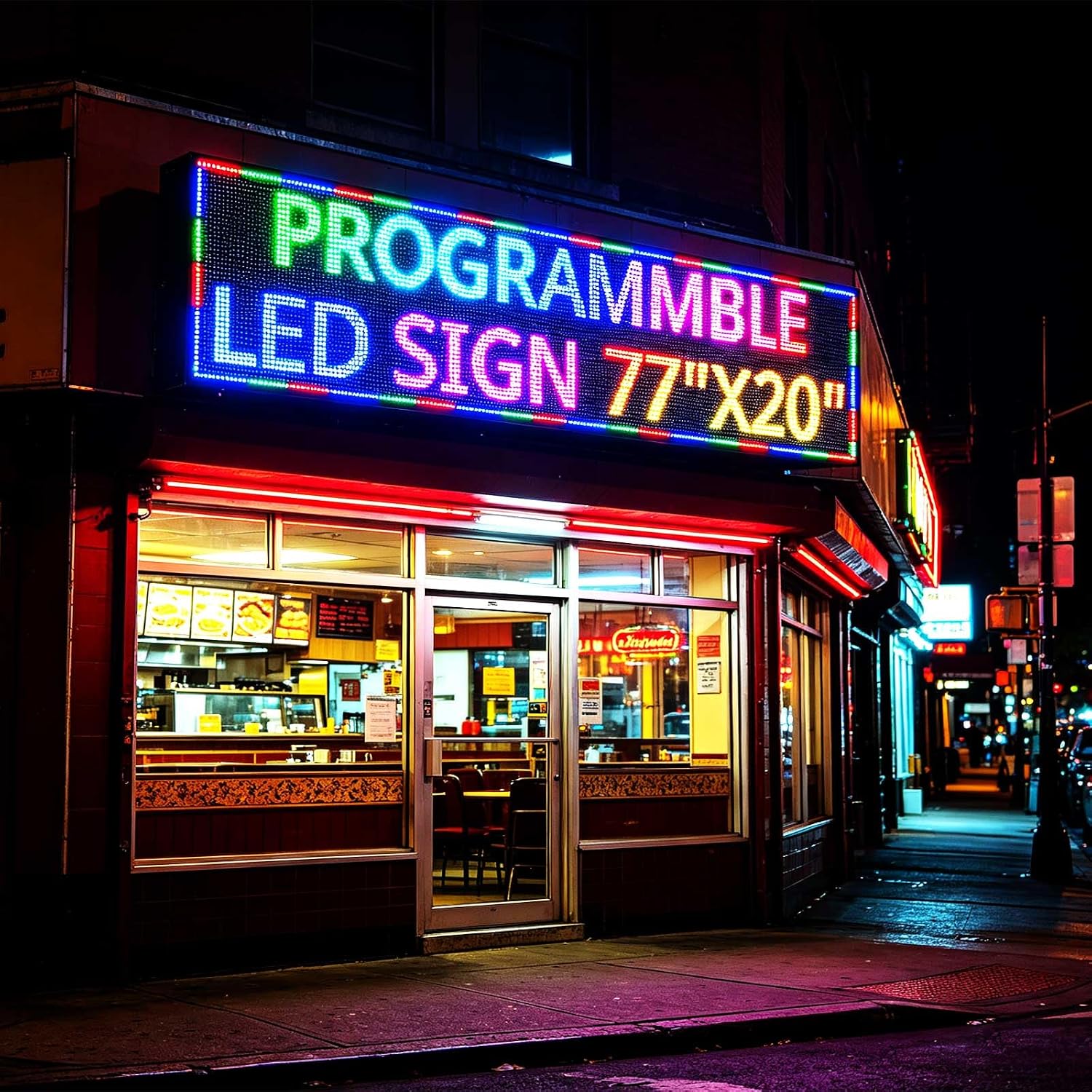 HS Programmable Scrolling Led Sign, Digital Signs Outdoor Waterproof ,Electronic Message Display Board ,Open neon Signs, Full Color High Brightness Big P10 77’’x20’’for Business Store Advertisement