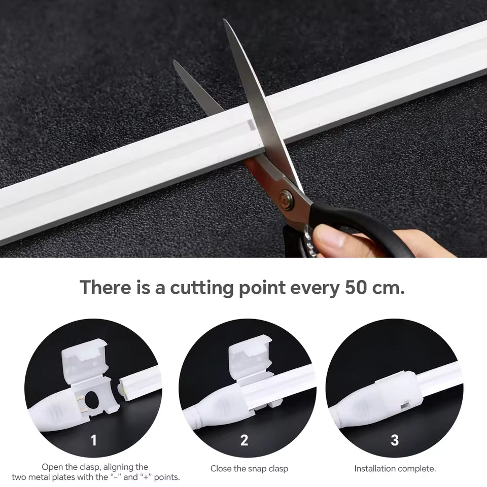 220V Pure Silicone Solid COB Neon LED Strip Light, IP65 Waterproof 1m roll